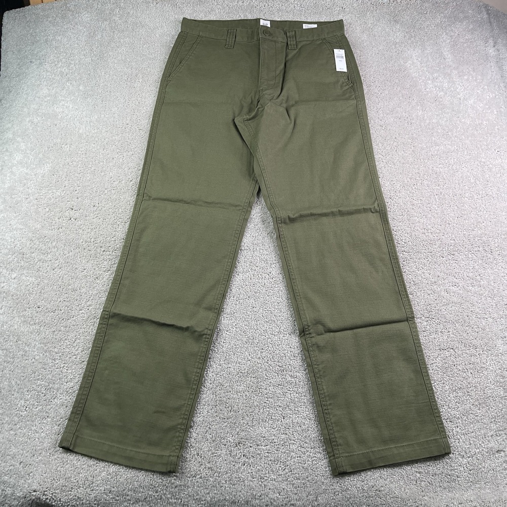 NEW Gap Pants Mens 32x34 Olive Green Relaxed Fit Khaki Cotton Chino Casual NWT